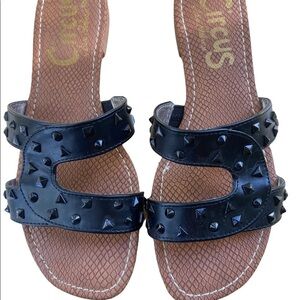 ✨2/$20✨ Sam Edelman Black Slip on Slide Sandals  Black with Studs Size 6.5
